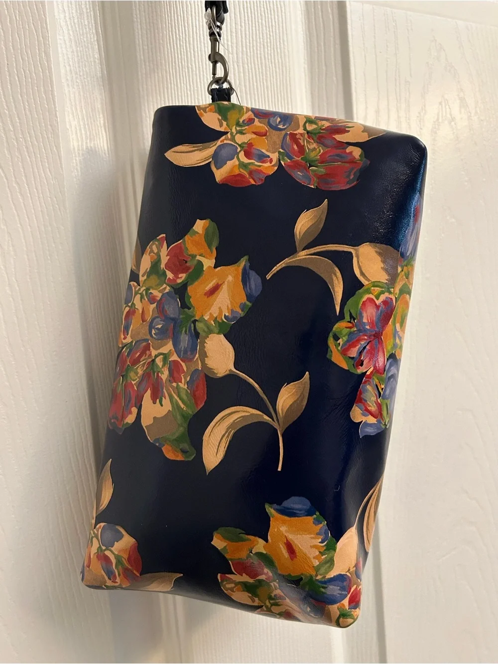 Patricia Nash Navy Leather Floral Zip Wristlet